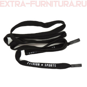 Шнурки плоские 130см, шир.12мм, FASHION SPORTS, декор.наконечник, цв.черный