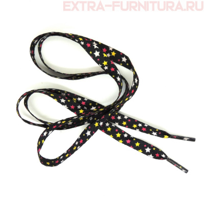 Шнурки плоские 110см, шир.10мм, цв.черный, разноцветные звездочки