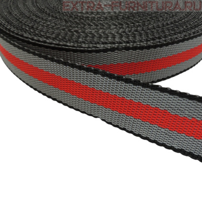Стропа трехцветная, шир.30мм, цв. черный/серый/красный, уп.25м, пл. 17 гр/м