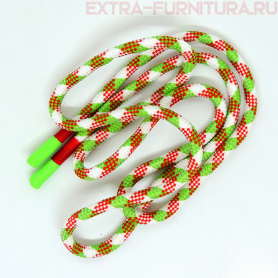 Шнурки круглые 130 см, Клетка, прорезин.наконечник, цв.красный/неон