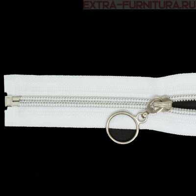 Молния спираль декор Т5 75см цв.белый/серебро (кольцо)